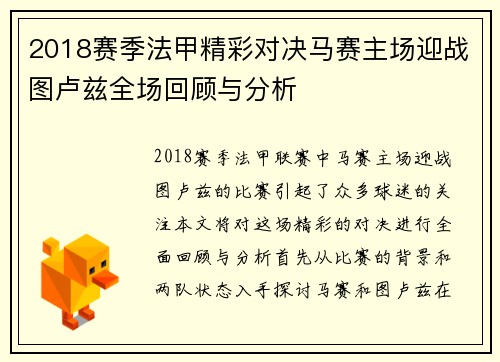 2018赛季法甲精彩对决马赛主场迎战图卢兹全场回顾与分析